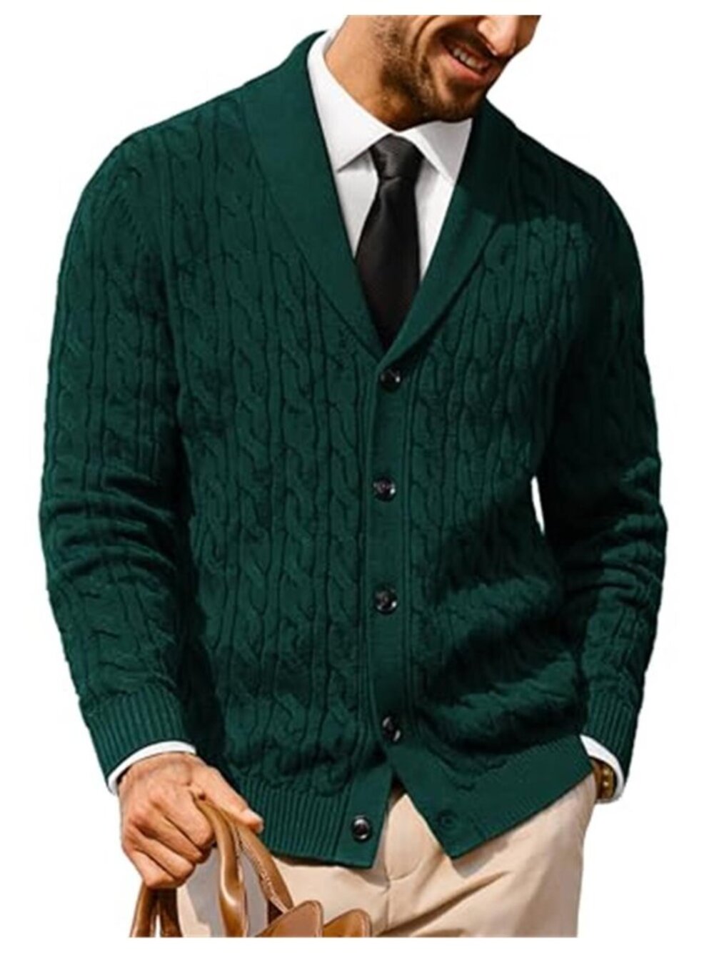 Men's Cable Knit Cardigan Button Down Dress Sweater